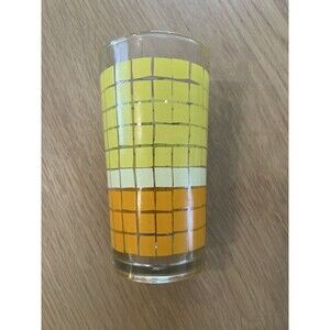 Vintage Mid-Century Glass Yellow Geometric Squares Single Glass Tumbler